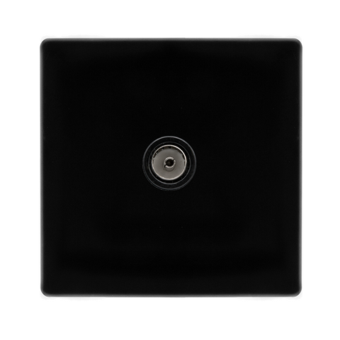 Screwless Plate Black Metal Single Non-Isolated Coaxial Outlet - Black Trim - SE Home