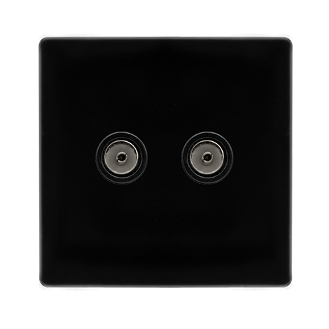 Screwless Plate Black Metal Twin Non-Isolated Coaxial Outlet - Black Trim - SE Home
