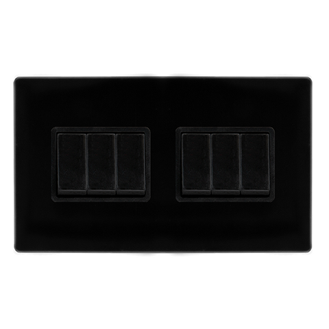 Screwless Plate Black Metal 10A 6 Gang 2 Way Light Switch - Black Trim - SE Home
