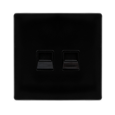 Screwless Plate Black Metal Twin Telephone Master Outlet - Black Trim - SE Home