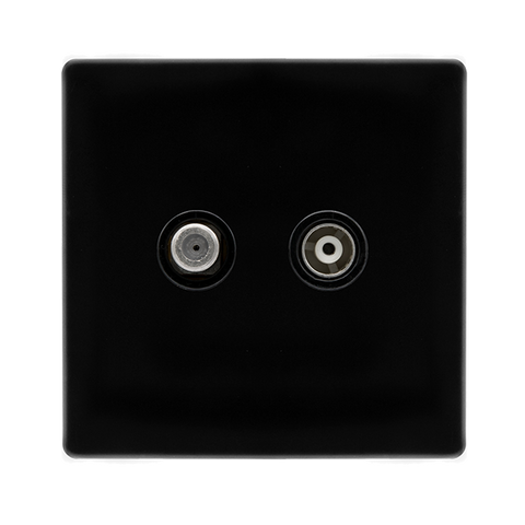 Screwless Plate Black Metal Isolated Satellite + Isolated Coaxial Outlet - Black Trim - SE Home
