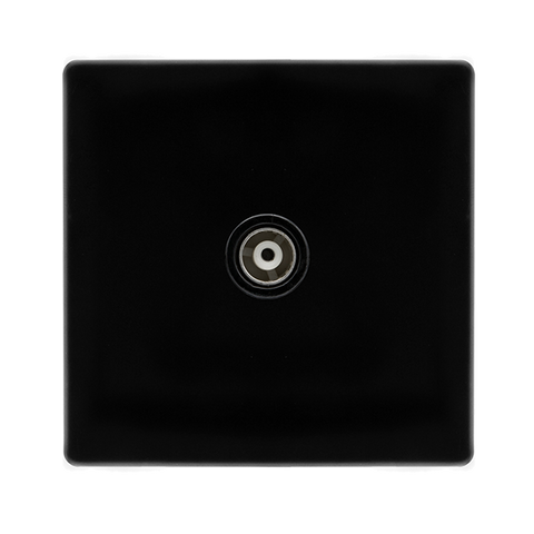 Screwless Plate Black Metal Single Isolated Coaxial Outlet - Black Trim - SE Home
