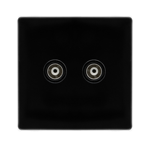 Screwless Plate Black Metal Twin Isolated Coaxial Outlet - Black Trim - SE Home