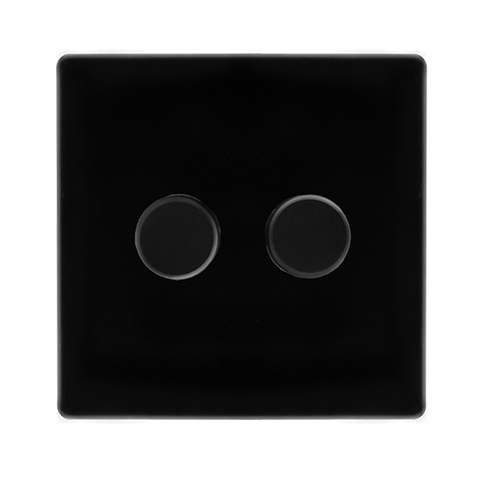 Screwless Plate Black Metal 2 Gang 2 Way LED 100W Trailing Edge Dimmer Light Switch