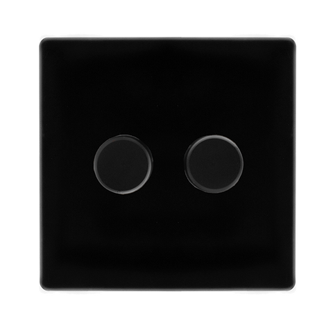 Screwless Plate Black Metal 2 Gang 2 Way LED 100W Trailing Edge Dimmer Light Switch - SE Home