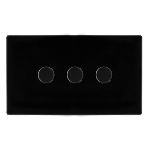 Screwless Plate Black Metal 3 Gang 2 Way LED 100W Trailing Edge Dimmer Light Switch