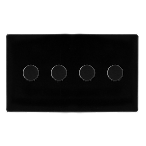 Screwless Plate Black Metal 4 Gang 2 Way LED 100W Trailing Edge Dimmer Light Switch