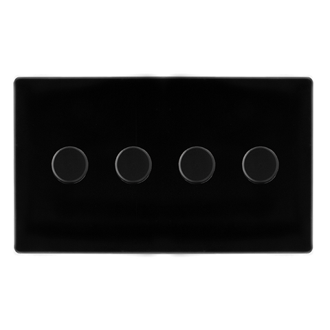 Screwless Plate Black Metal 4 Gang 2 Way LED 100W Trailing Edge Dimmer Light Switch - SE Home
