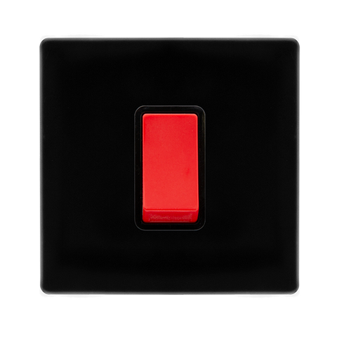 Screwless Plate Black Metal 50A 1 Gang Double Pole Switch - Black Trim - SE Home