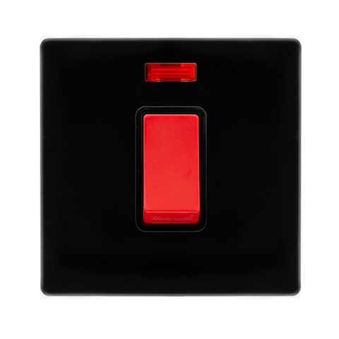 Screwless Plate Black Metal 50A 1 Gang Double Pole Switch With Neon - Black Trim - SE Home