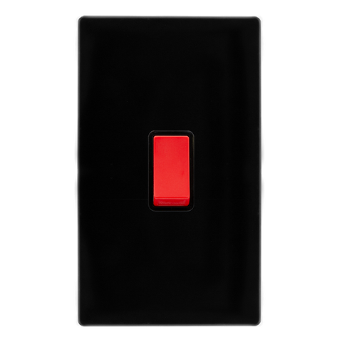 Screwless Plate Black Metal 50A 2 Gang Double Pole Switch - Black Trim - SE Home