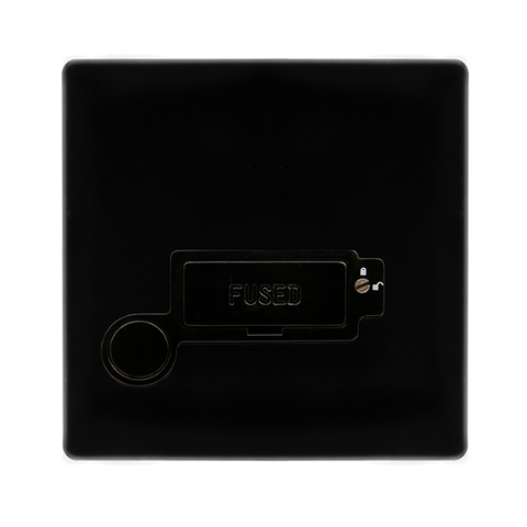 Screwless Plate Black Metal 13A Lockable Connection Unit With Optional Flex Outlet - Black Trim