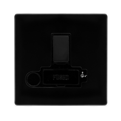 Screwless Plate Black Metal 13A Switched Lockable Connection Unit With Optional Flex Outlet - Black Trim - SE Home