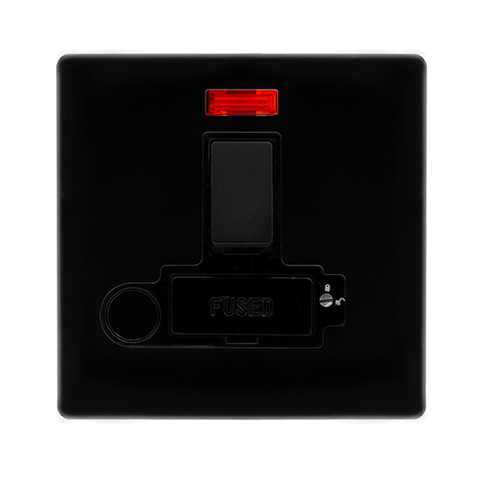 Screwless Plate Black Metal 13A Switched Lockable Connection Unit With Neon + Optional Flex Outlet - Black Trim - SE Home