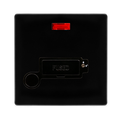 Screwless Plate Black Metal 13A Lockable Connection Unit With Neon + Optional Flex Outlet - Black Trim