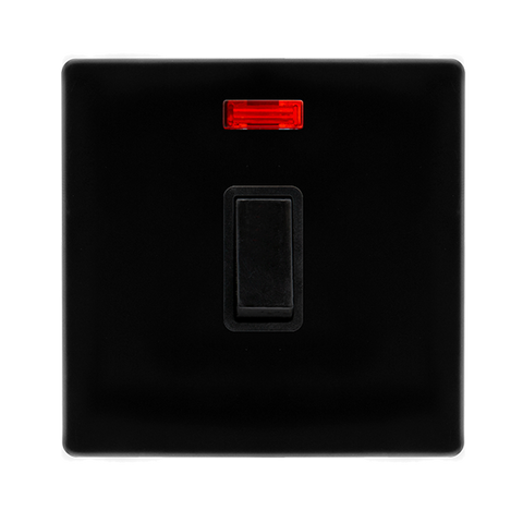 Screwless Plate Black Metal 20A Double Pole Switch With Neon - Black Trim