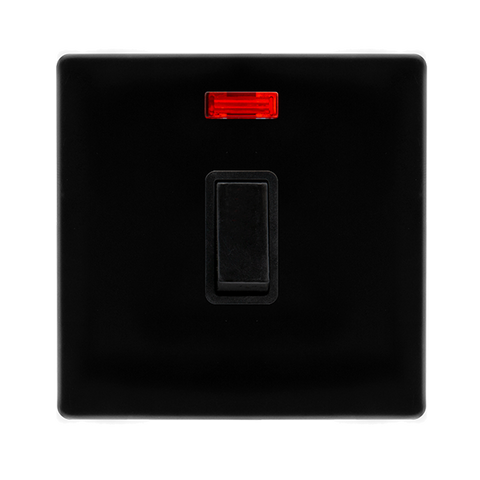 Screwless Plate Black Metal 20A Double Pole Switch With Neon - Black Trim - SE Home