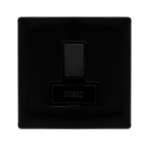 Screwless Plate Black Metal 13A Switched Fused Spur Unit - Black Trim - SE Home