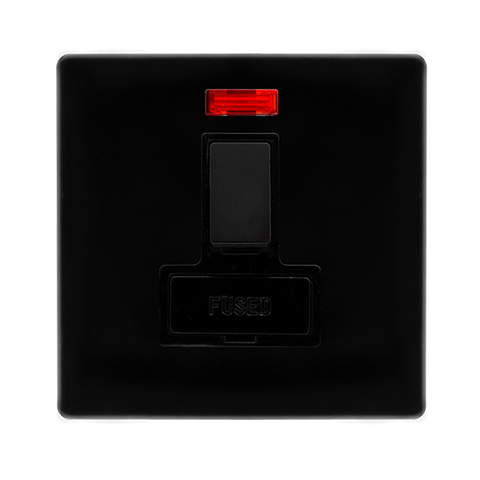 Screwless Plate Black Metal 13A Switched Fused Spur Unit With Neon - Black Trim - SE Home