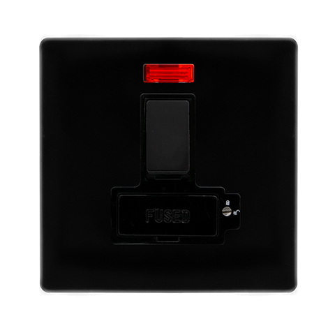 Screwless Plate Black Metal 13A Lockable Switched Fused Spur Unit With Neon - Black Trim - SE Home