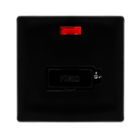 Screwless Plate Black Metal 13A Lockable Fused Spur Unit With Neon - Black Trim - SE Home