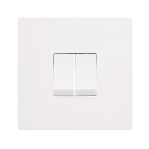 Screwless Plate White Metal 10A   2 Gang 2 Way Light Switch - White Trim