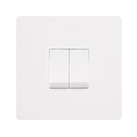 Screwless Plate White Metal 10A 2 Gang 2 Way Light Switch - White Trim - SE Home