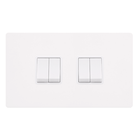 Screwless Plate White Metal 10A   4 Gang 2 Way Light Switch - White Trim