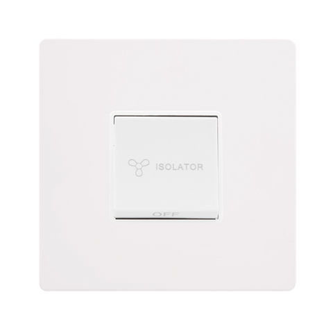 Screwless Plate White Metal 10A 3 Pole Fan Isolation Switch - White Trim - SE Home