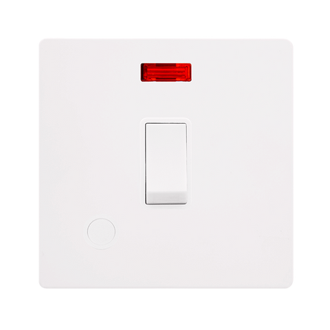 Screwless Plate White Metal 20A Double Pole Switch With Neon + Flex Outlet - White Trim