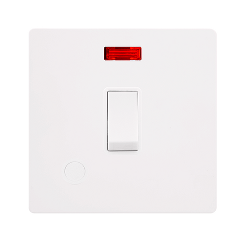 Screwless Plate White Metal 20A Double Pole Switch With Neon + Flex Outlet - White Trim - SE Home