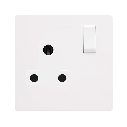 Screwless Plate White Metal 15A Round Pin Switched Plug Socket - White Trim