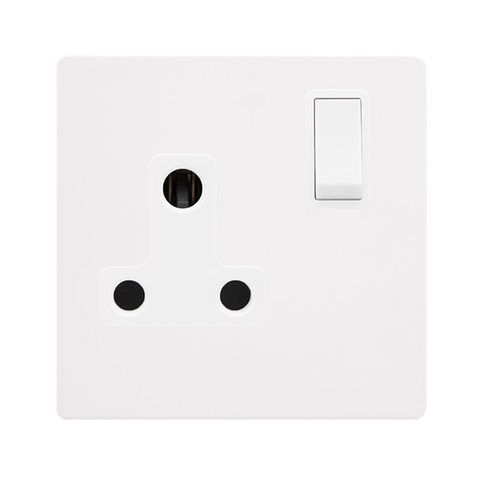 Screwless Plate White Metal 15A Round Pin Switched Plug Socket - White Trim - SE Home