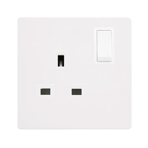 Screwless Plate White Metal 13A   1 Gang DP Switched Plug Socket - White Trim