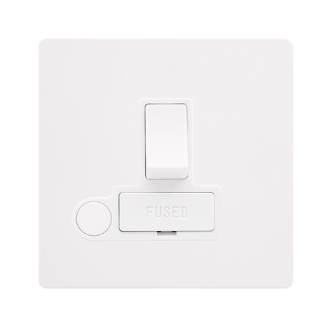 Screwless Plate White Metal 13A Switched Fused Connection Unit With Optional Flex Outlet - White Trim