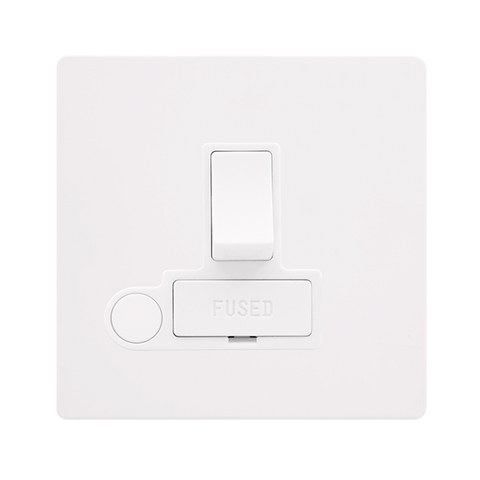 Screwless Plate White Metal 13A Switched Fused Connection Unit With Optional Flex Outlet - White Trim - SE Home