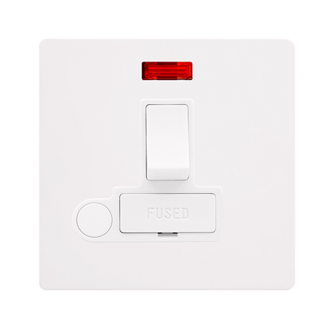 Screwless Plate White Metal 13A Switched Fused Connection Unit With Neon + Optional Flex Outlet - White Trim
