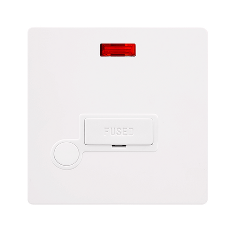 Screwless Plate White Metal 13A Fused Connection Unit With Neon + Optional Flex Outlet - White Trim - SE Home