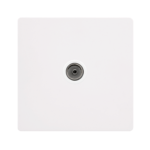 Screwless Plate White Metal Single Non-Isolated Coaxial Outlet - White Trim - SE Home