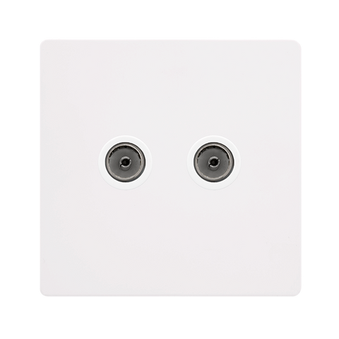 Screwless Plate White Metal Twin Non-Isolated Coaxial Outlet - White Trim - SE Home
