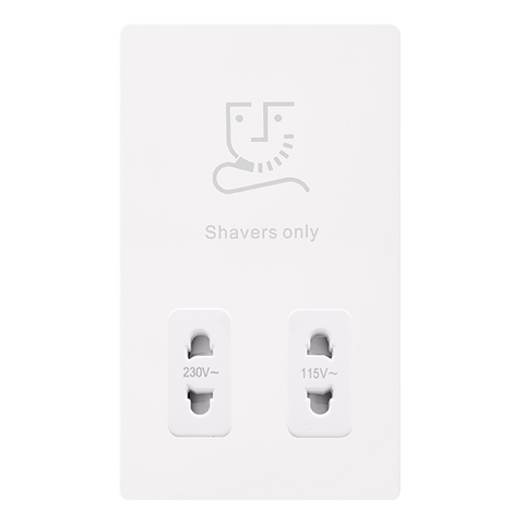 Screwless Plate White Metal 115/230V Dual Voltage Shaver Socket - White Trim - SE Home