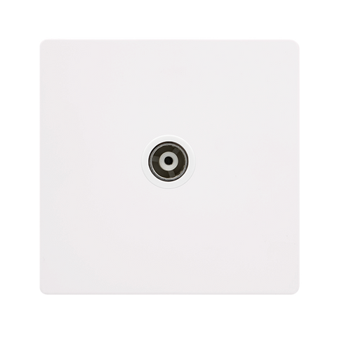 Screwless Plate White Metal Single Isolated Coaxial Outlet - White Trim - SE Home