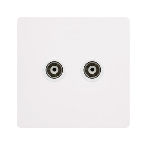 Screwless Plate White Metal Twin Isolated Coaxial Outlet - White Trim