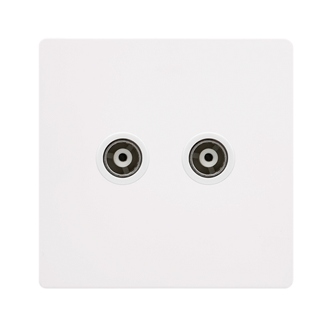 Screwless Plate White Metal Twin Isolated Coaxial Outlet - White Trim - SE Home