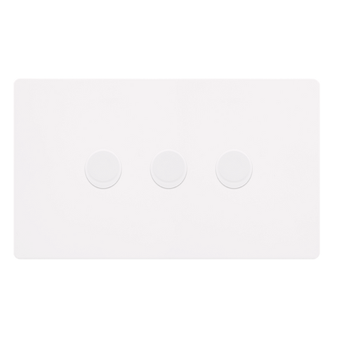 Screwless Plate White Metal 3 Gang 2 Way LED 100W Trailing Edge Dimmer Light Switch - SE Home