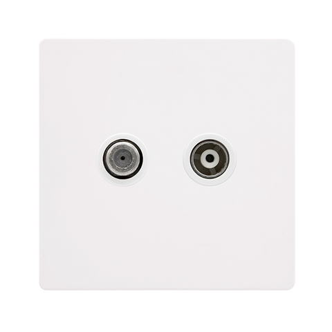 Screwless Plate White Metal Non-Isolated Satellite + Non-Isolated Coaxial Outlet- White Trim