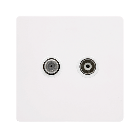 Screwless Plate White Metal Non-Isolated Satellite + Non-Isolated Coaxial Outlet- White Trim - SE Home