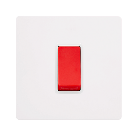 Screwless Plate White Metal 50A 1 Gang Double Pole Switch - White Trim - SE Home