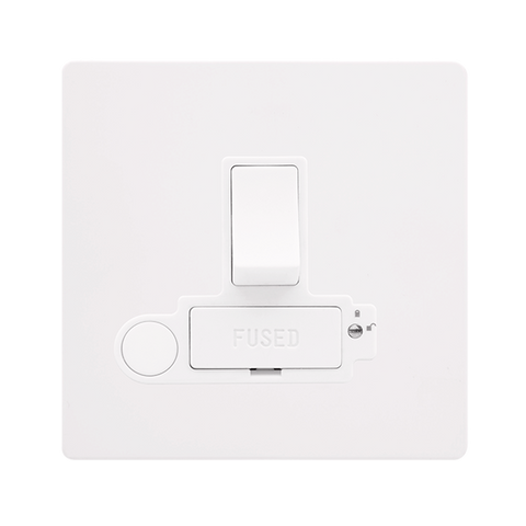 Screwless Plate White Metal 13A Switched Lockable Connection Unit With Optional Flex Outlet - White Trim