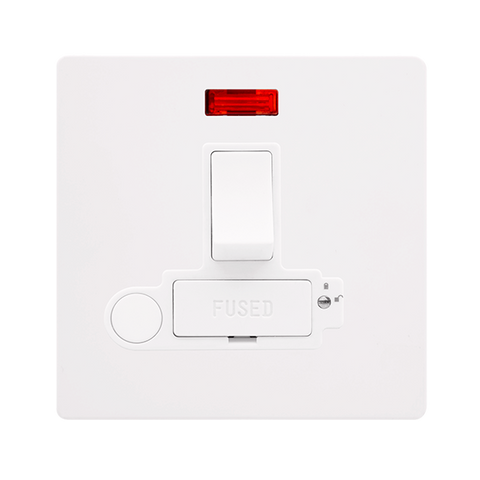Screwless Plate White Metal 13A Switched Lockable Connection Unit With Neon + Optional Flex Outlet - White Trim